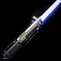a star wars light saber with a blue light on it