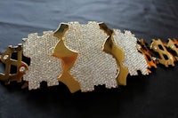 a gold buckle with diamonds on it