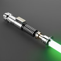 a star wars light saber with a green light on it