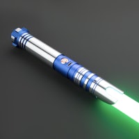 a star wars light saber with a green light on it